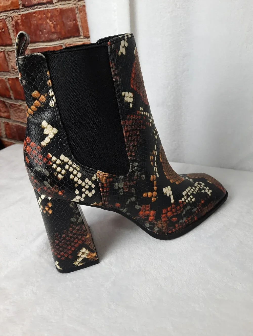 Sam Edelman Snake-Print Ankle Boots in Black, Brown & Cream
